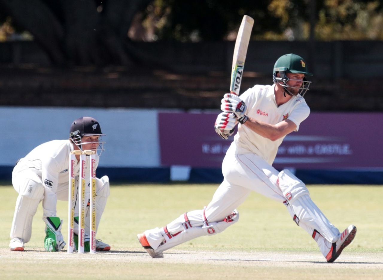 Craig Ervine plays a sweep shot, Zimbabwe v New Zealand, 2nd Test, Bulawayo, 3rd day, August 8, 2016