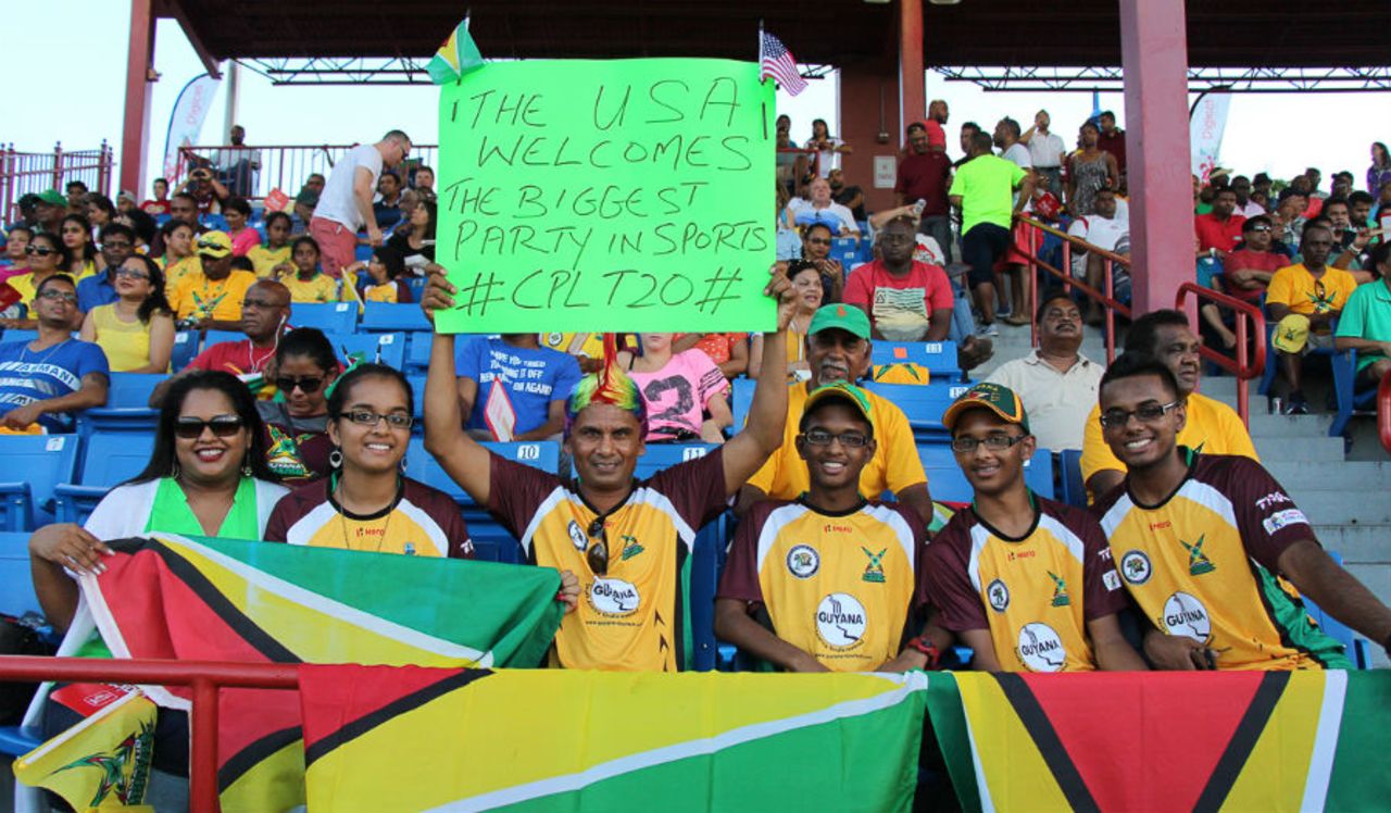 Fans welcome the arrival of the CPL's first match on US soil in Florida, Barbados Tridents v Guyana Amazon Warriors, CPL 2016, Lauderhill, July 28, 2016