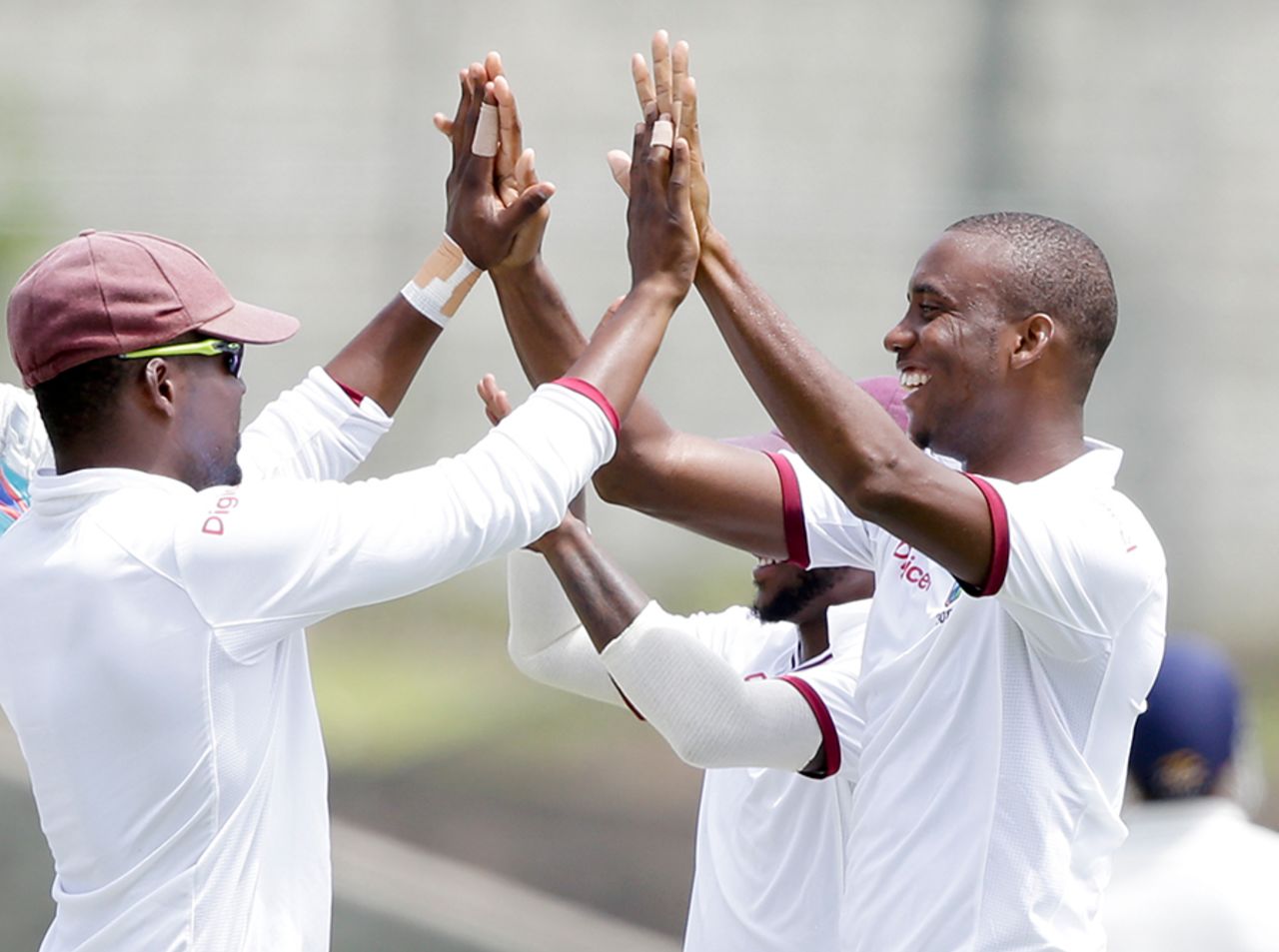 Miguel Cummins celebrates after dismissing Ravindra Jadeja for his first Test wicket, West Indies v India, 3rd Test, Gros Islet, 2nd day, August 10, 2016