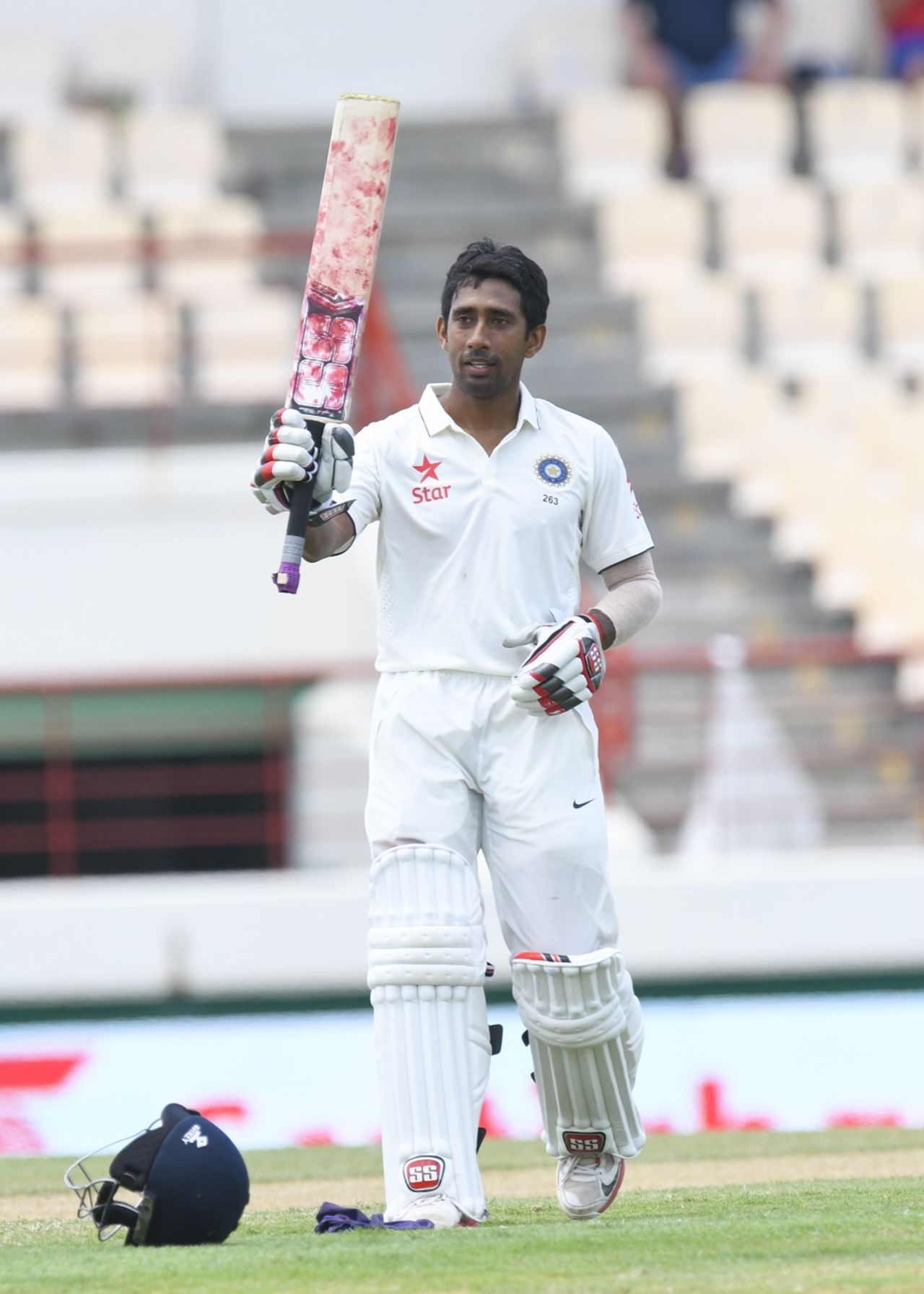 Wriddhiman Saha celebrates after raising his maiden Test century, West Indies v India, 3rd Test, Gros Islet, 2nd day, August 10, 2016
