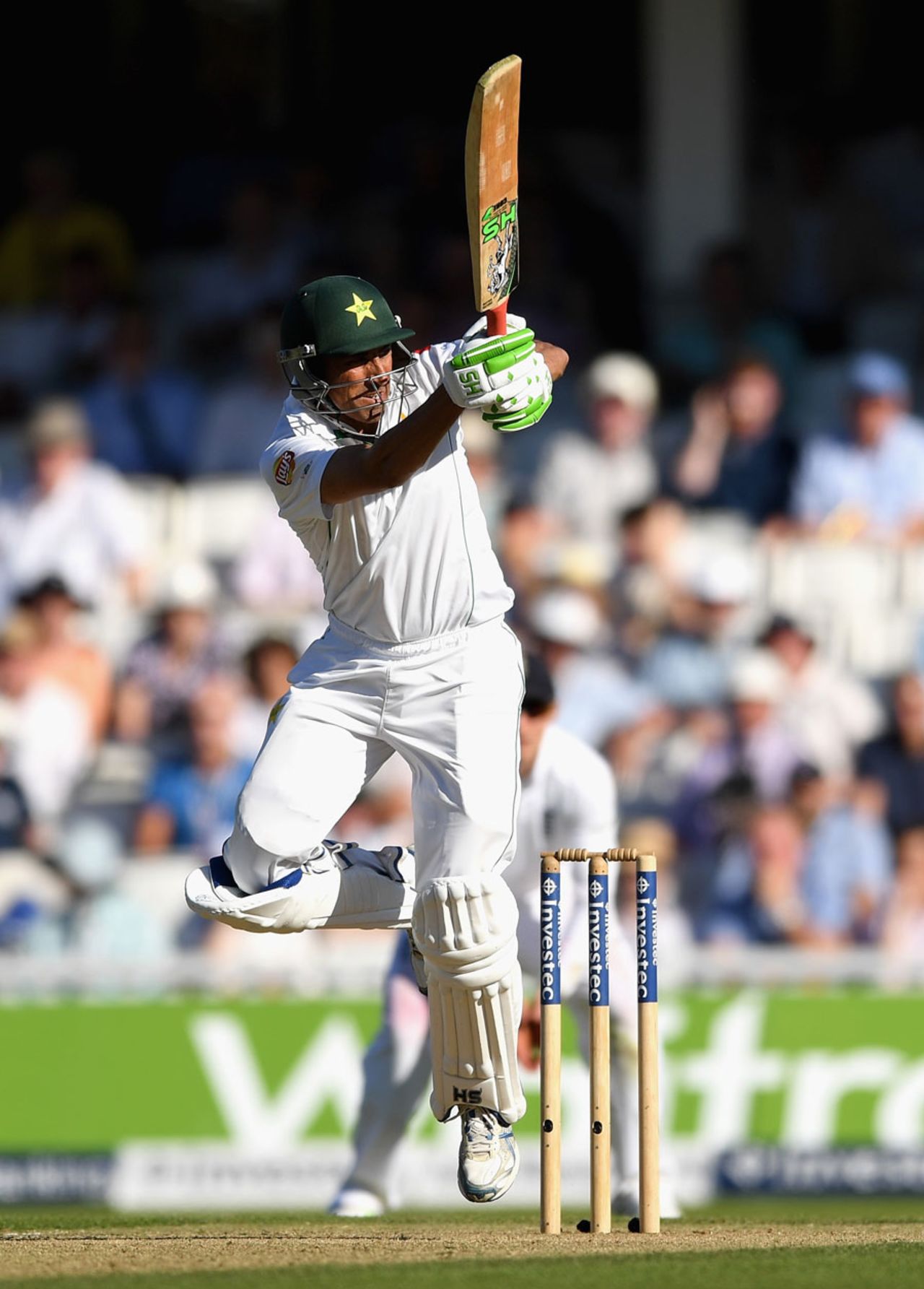 Younis Khan leaps to turn the ball to leg, England v Pakistan, 4th Test, The Oval, 2nd day, August 12, 2016
