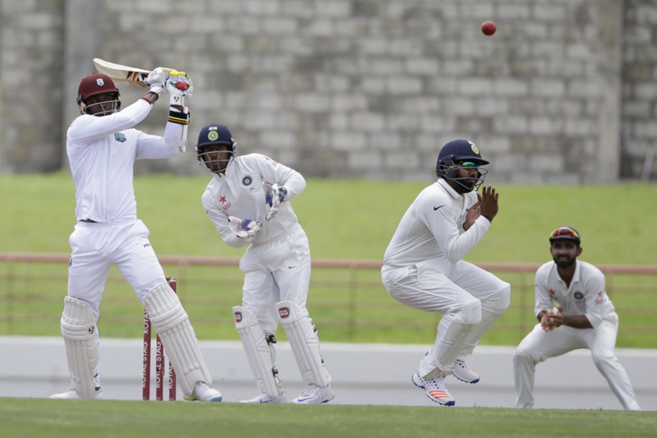 Marlon Samuels pulls towards deep square leg, West Indies v India, 3rd Test, Gros Islet, 4th day, August 12, 2016