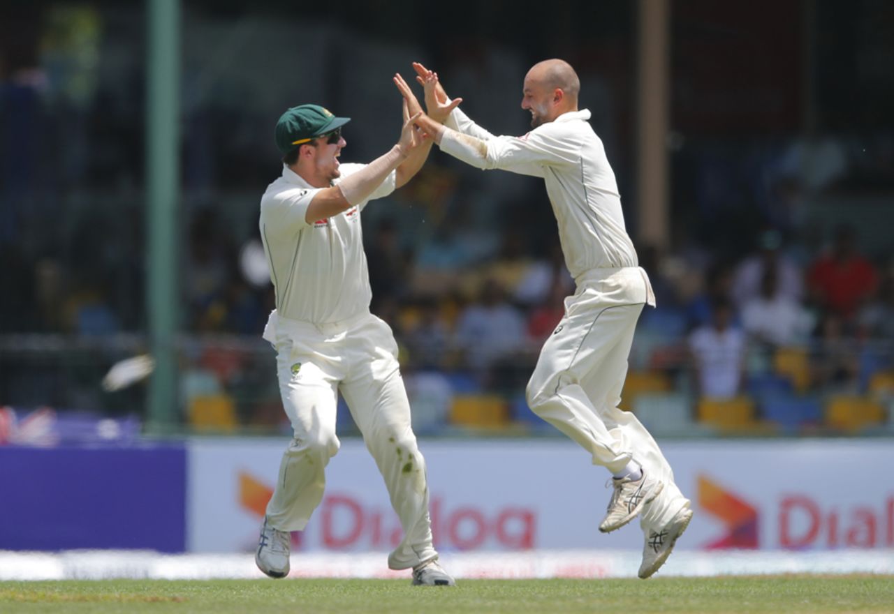 Nathan Lyon is delighted after getting Angelo Mathews caught at long leg, Sri Lanka v Australia, 3rd Test, SSC, 1st day, August 13, 2016