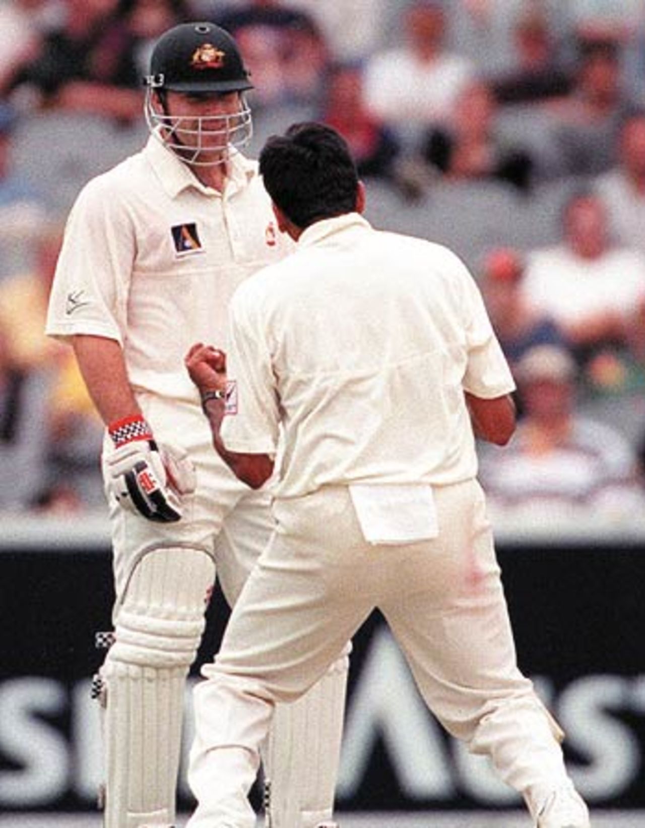 Gets a send-off from Venkatesh Prasad during a quiet series against India, Australia v India, 2nd Test, Melbourne, December 27, 1999