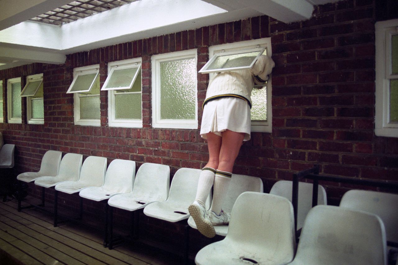 An Australian player talks to her team-mates from the dressing room, England v Australia, Women's World Cup, Guildford, July 26, 1993
