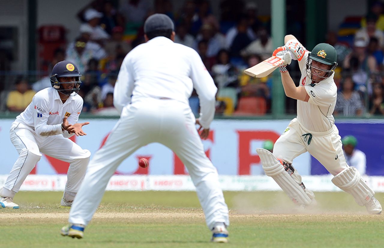 David Warner pierces the off-side field, Sri Lanka v Australia, 3rd Test, SSC, 5th day, August 17, 2016