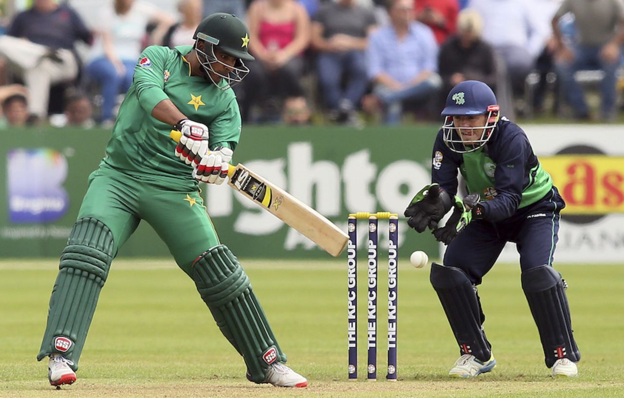 Sharjeel Khan cuts during his aggressive innings, Ireland v Pakistan, 1st ODI, Malahide, August 18, 2016