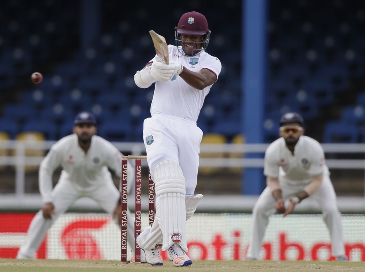 Leon Johnson plays a pull shot, West Indies v India, 4th Test, Port of Spain, 1st day, August 18, 2016