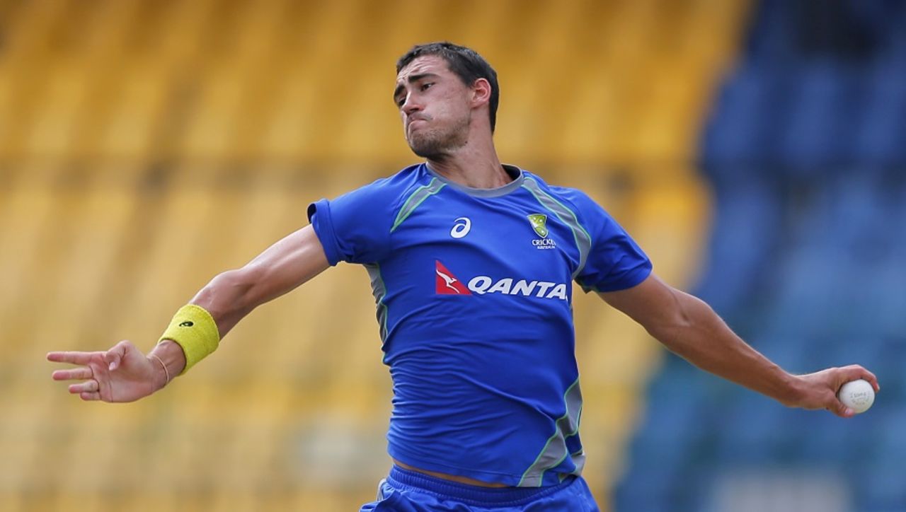 Mitchell Starc in action during a training session, Colombo, August 19, 2016