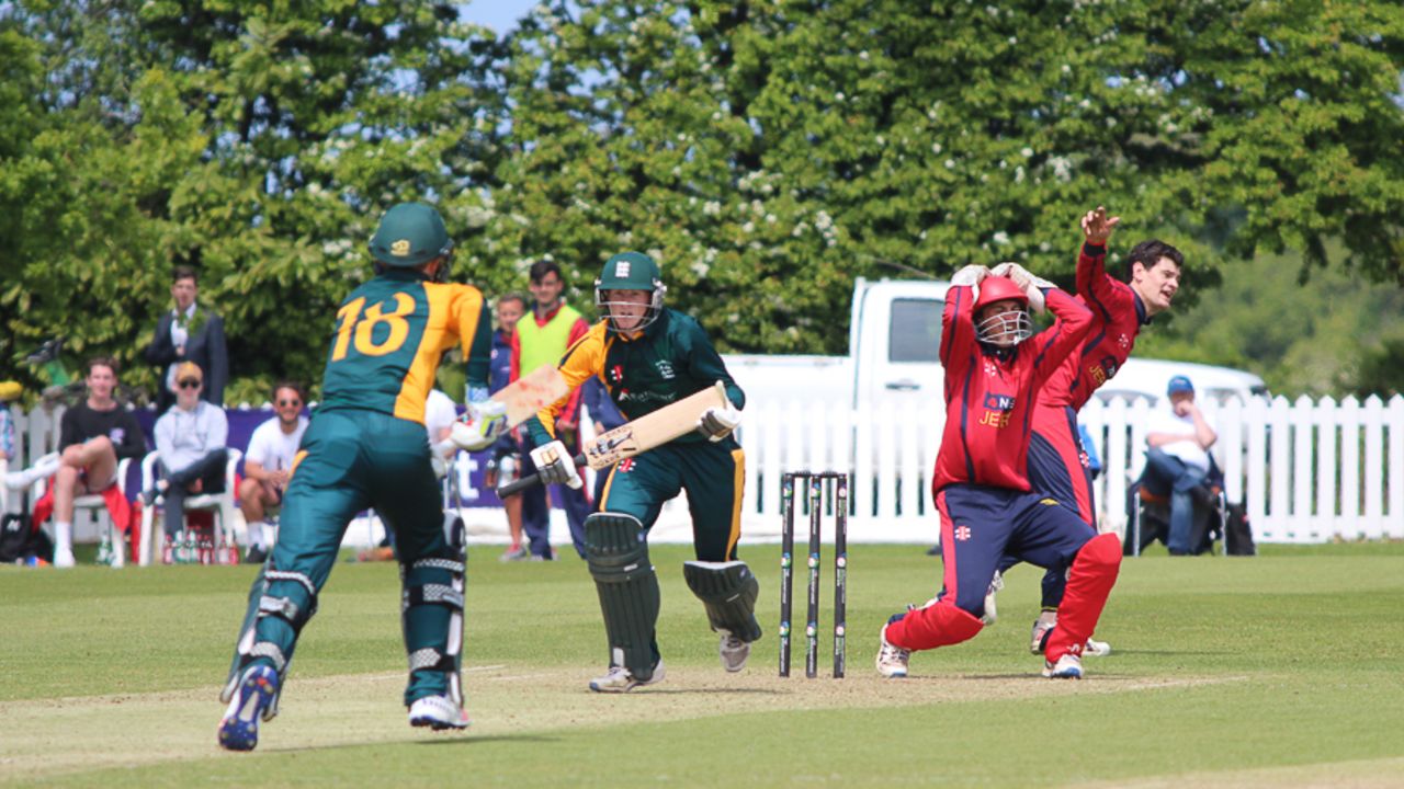 David Hooper completes a run to the leg side after mistiming a sweep, Jersey v Guernsey, ICC World Cricket League Division Five, St Martin, May 25, 2016