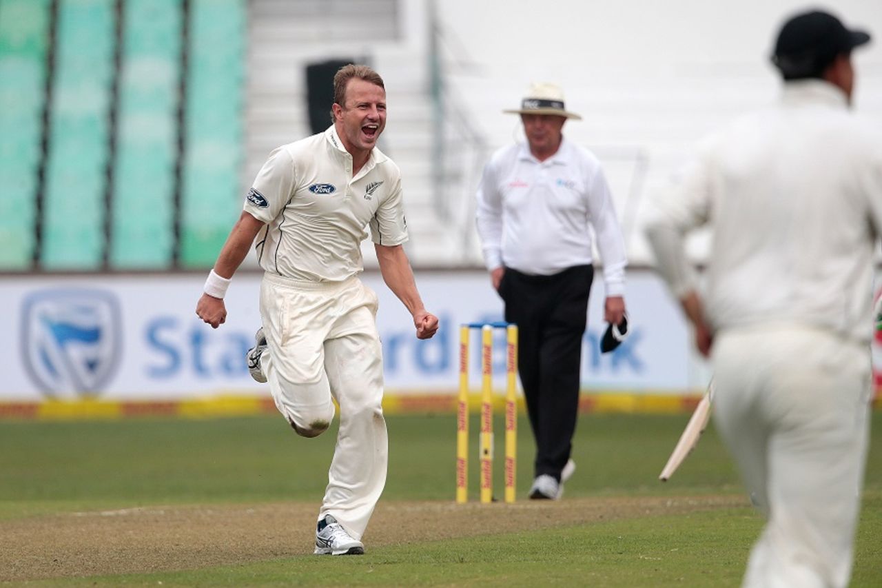 Neil Wagner is thrilled after taking a wicket, South Africa v New Zealand, 1st Test, Durban, 1st day, August 19, 2016