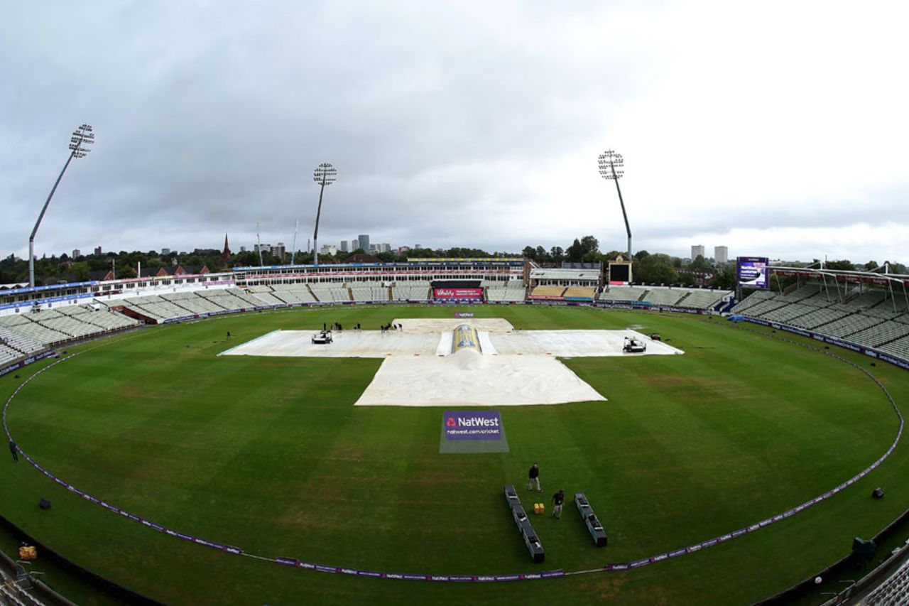 The covers were on after overnight rain, NatWest T20 Blast, Finals Day, Edgbaston, August 20, 2016