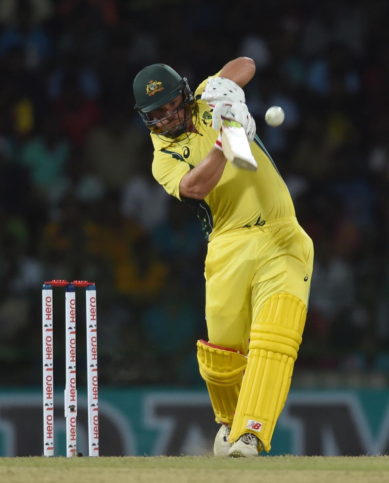 Aaron Finch lofts one down the ground, Sri Lanka v Australia, 1st ODI, R Premadasa Stadium, August 21, 2016