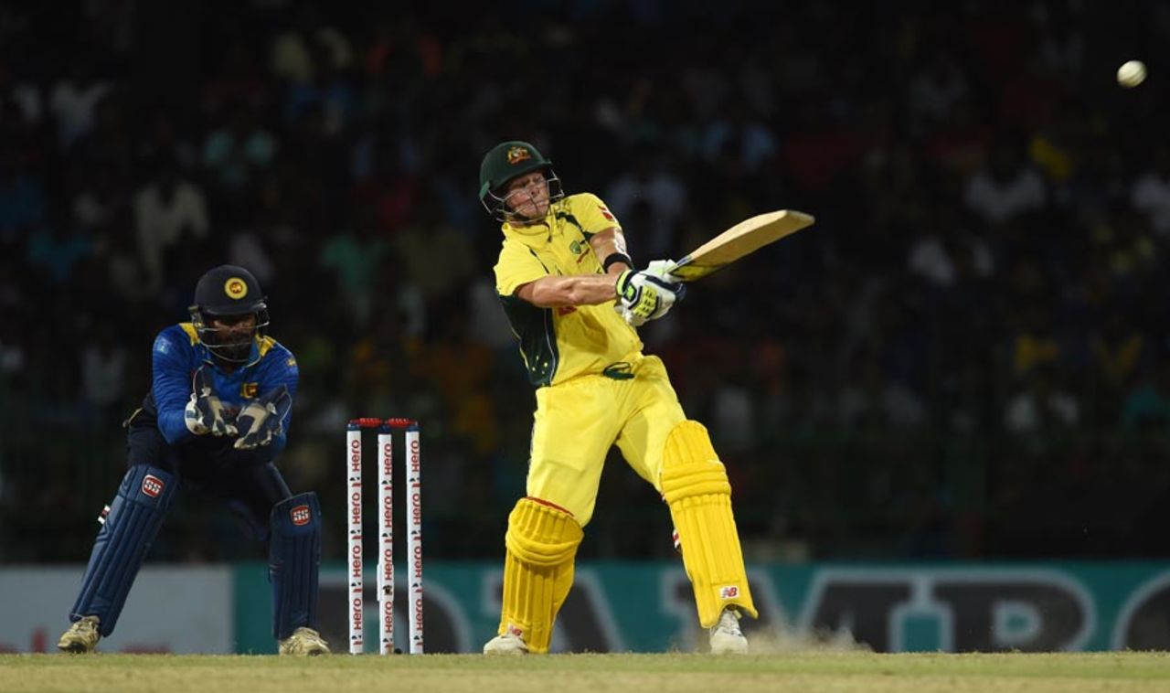 Steven Smith launches one towards the leg side boundary, Sri Lanka v Australia, 1st ODI, R Premadasa Stadium, August 21, 2016