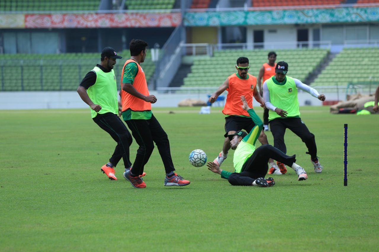 Bangladesh players engage in some football during a training session, Mirpur, August 24, 2016