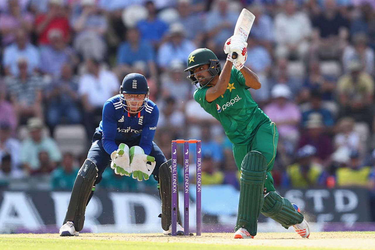 Babar Azam drives during his lively innings, England v Pakistan, 1st ODI, Ageas Bowl, August 24, 2016
