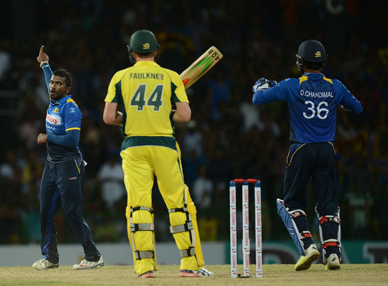Amila Aponso trapped James Faulkner lbw for 13, Sri Lanka v Australia, 2nd ODI, R Premadasa Stadium, August 24, 2016