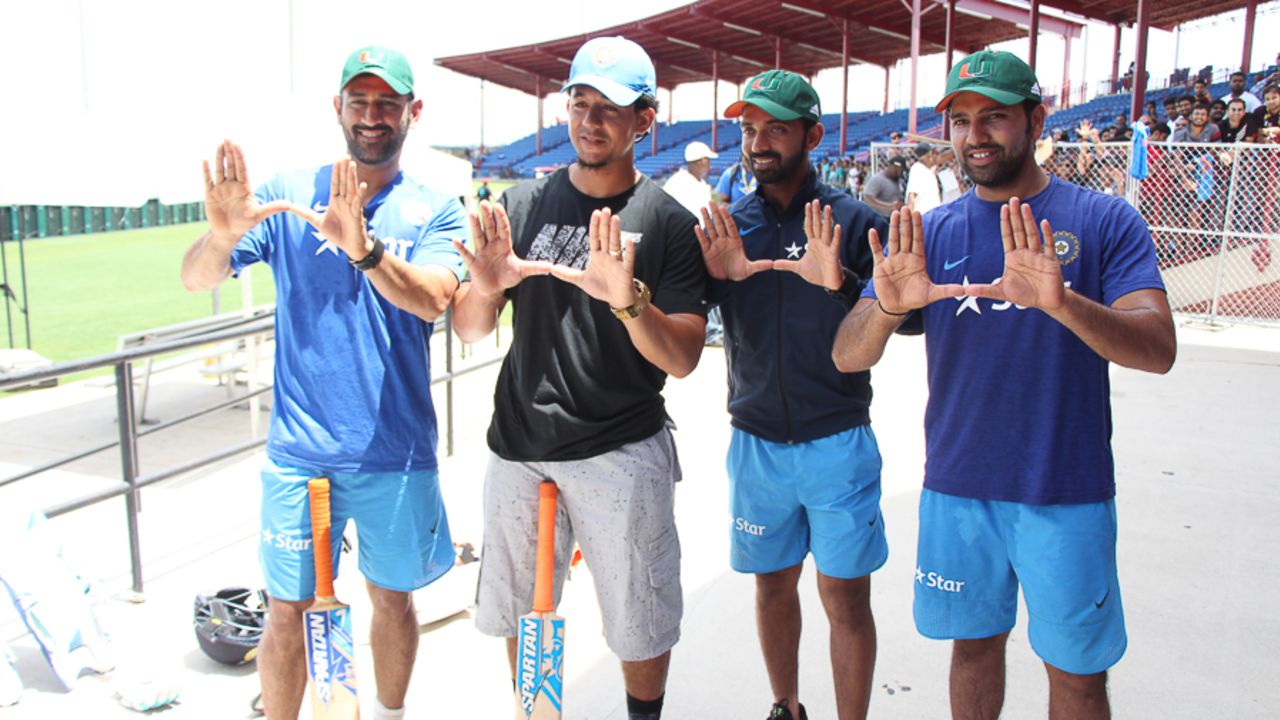 India players join San Diego Padres outfielder and Miami native Jon Jay in saluting the University of Miami, known as "The U", Lauderhill, August 26, 2016
