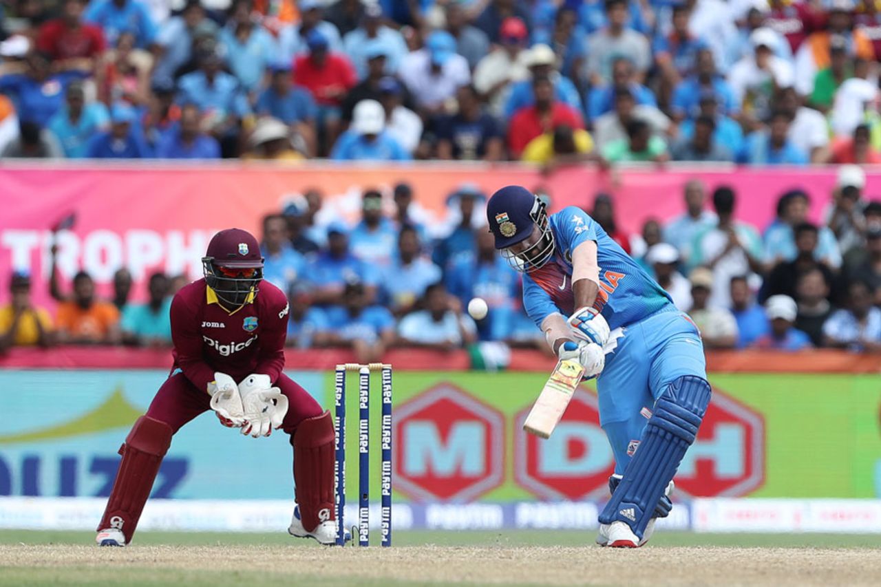 KL Rahul lofts the ball over long-off, India v West Indies, 1st T20I, Florida, August 27, 2016