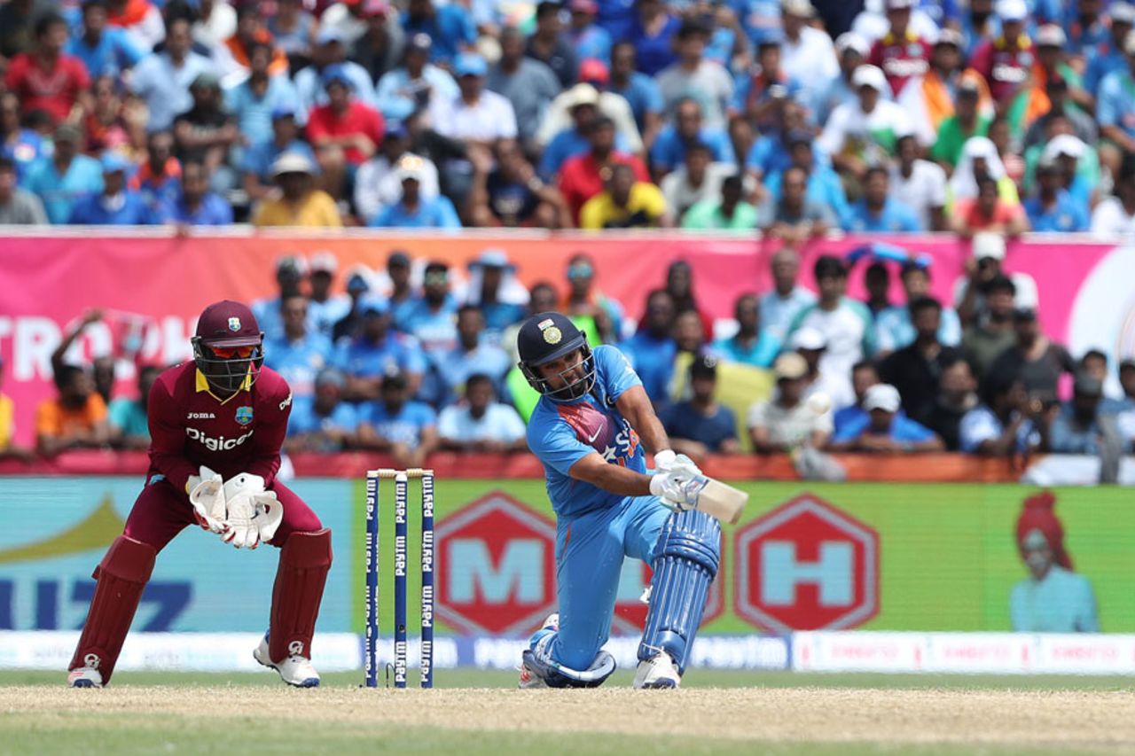 Rohit Sharma slog sweeps towards deep square leg, India v West Indies, 1st T20I, Florida, August 27, 2016