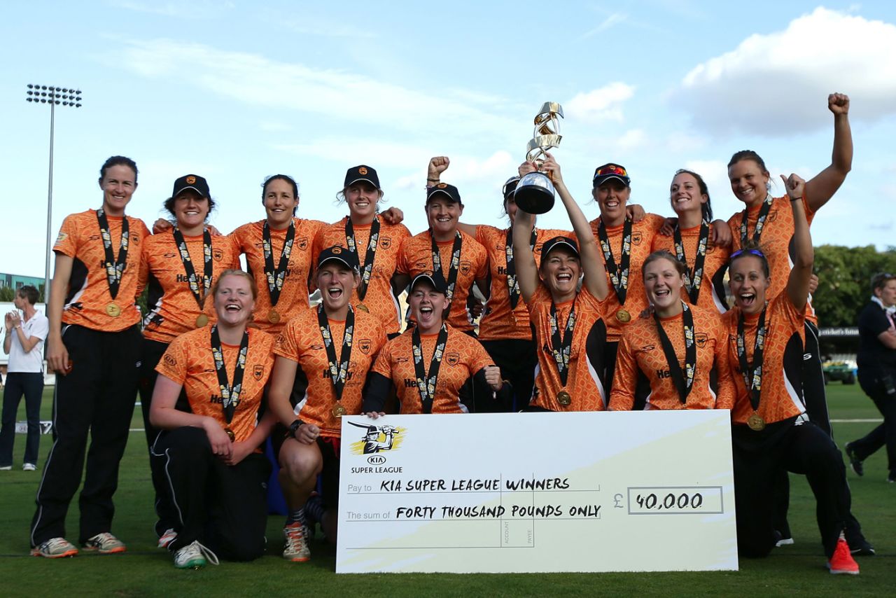 Southern Vipers celebrate their Women's Super League title, Southern Vipers v Western Storm, Women's Super League, Final, Chelmsford, August 21, 2016