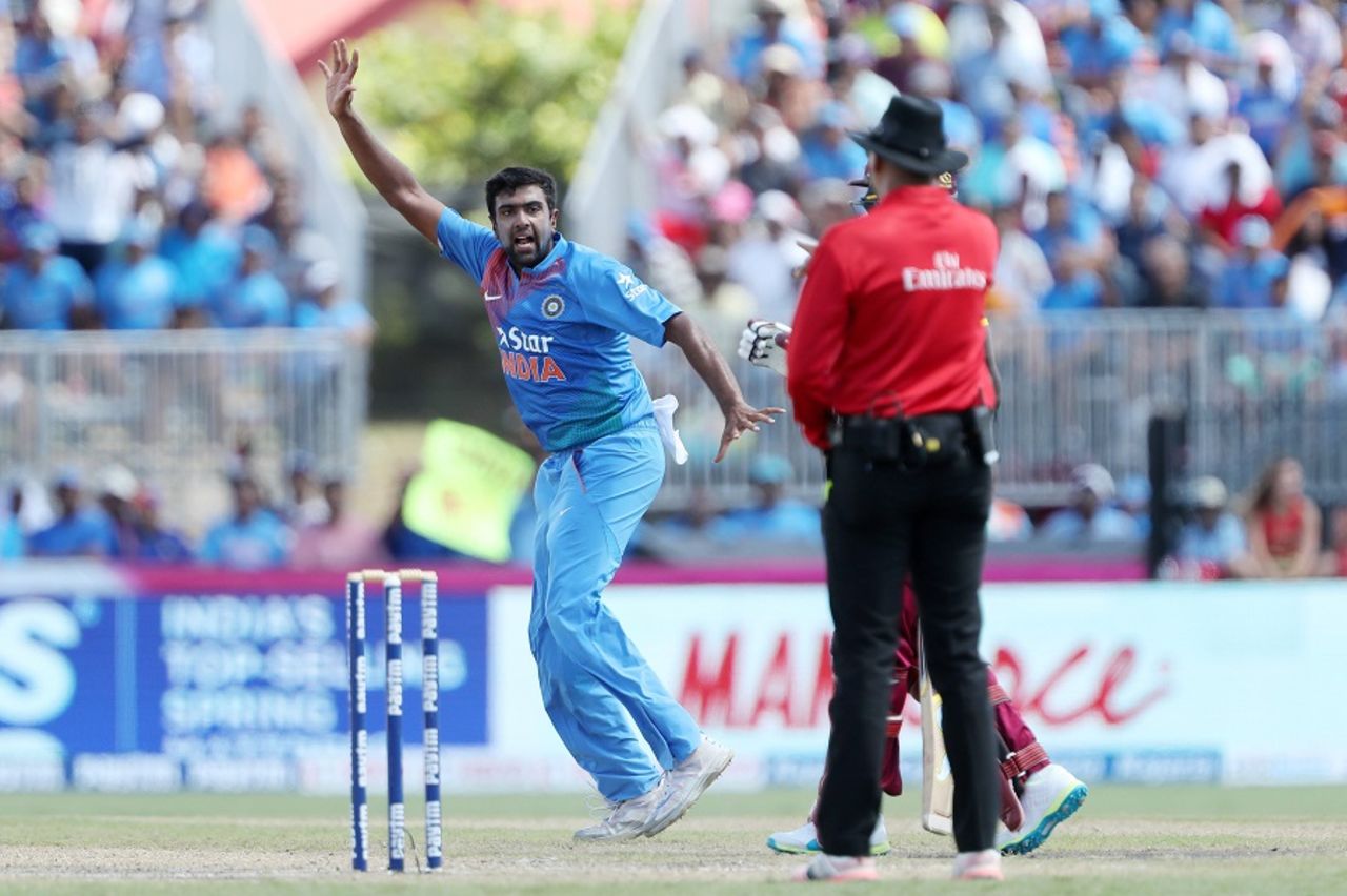 R Ashwin appeals for a wicket, India v West Indies, 2nd T20I, Florida, August 28, 2016