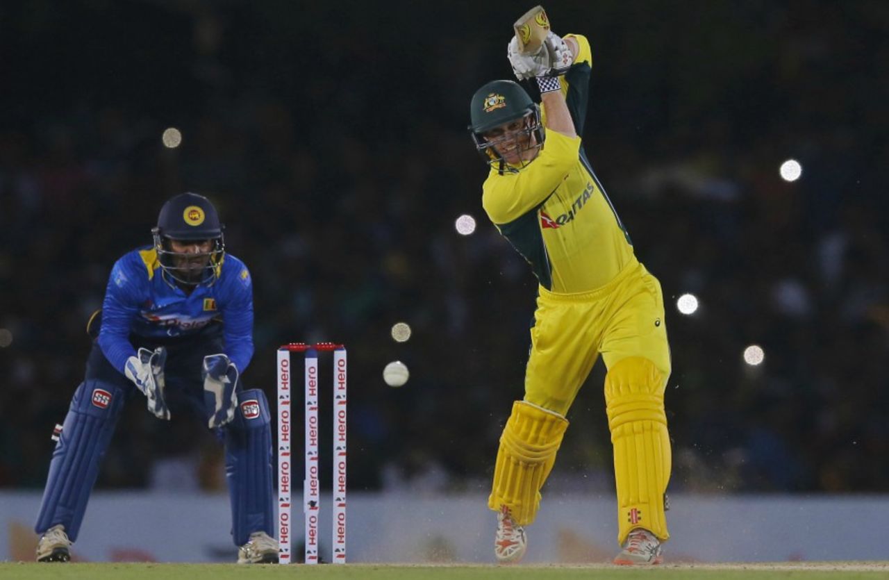 George Bailey punches one down the ground, Sri Lanka v Australia, 3rd ODI, Dambulla, August 28, 2016