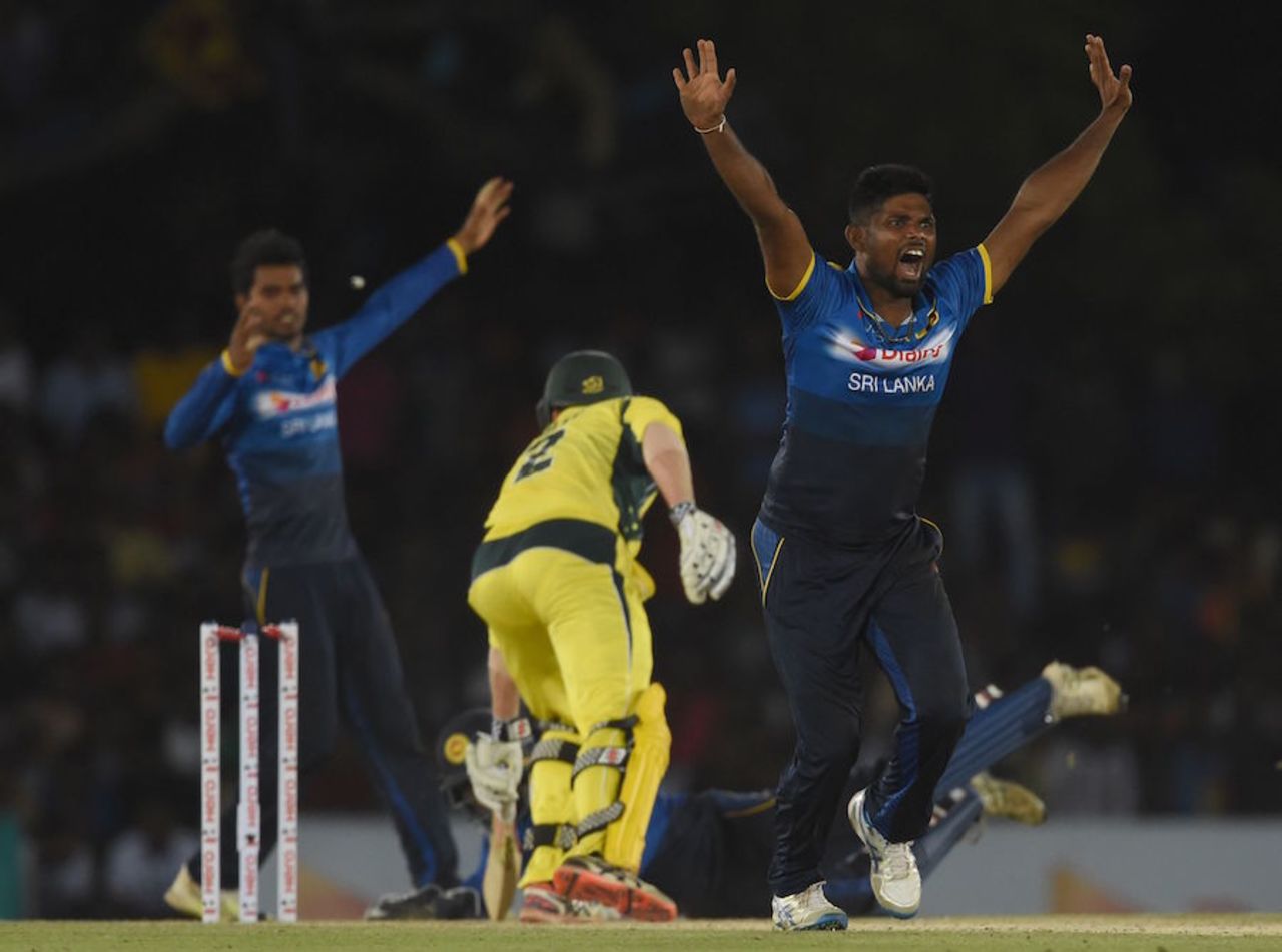 Seekkuge Prasanna appeals for a wicket, Sri Lanka v Australia, 3rd ODI, Dambulla, August 28, 2016