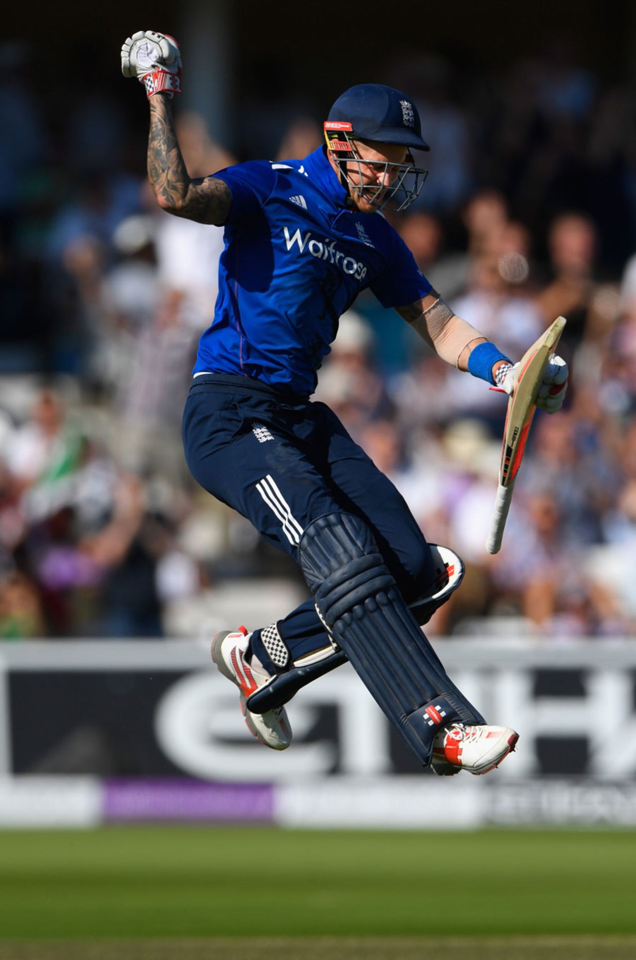 Alex Hales leaps in delight after reaching his fourth ODI ton, England v Pakistan, 3rd ODI, Trent Bridge, August 30, 2016