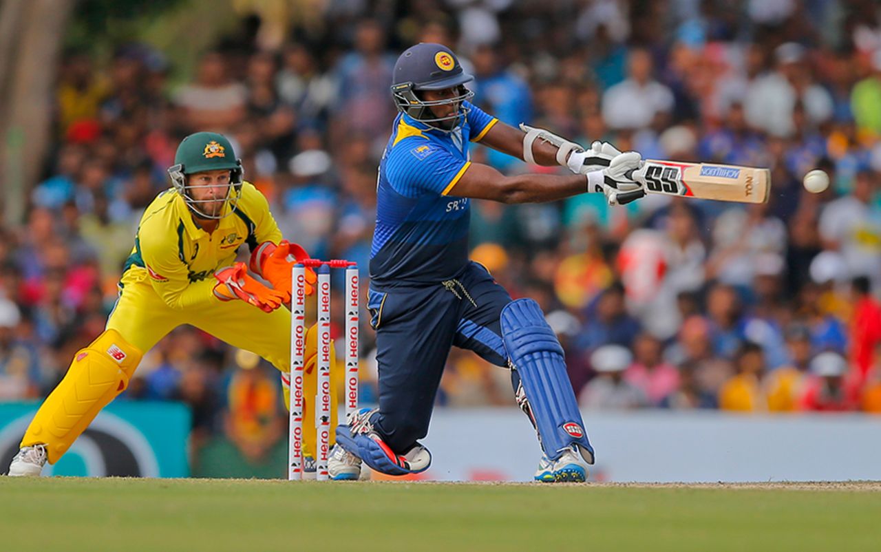 Angelo Mathews clubs the ball during his innings, Sri Lanka v Australia, 4th ODI, Dambulla, August 31, 2016