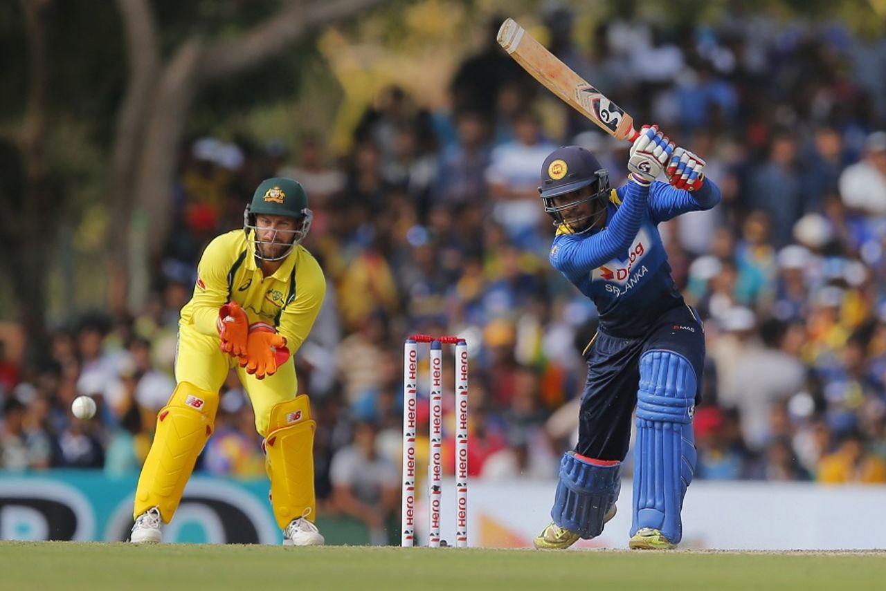 Dhananjaya de Silva plays a cover drive, Sri Lanka v Australia, 4th ODI, Dambulla, August 31, 2016