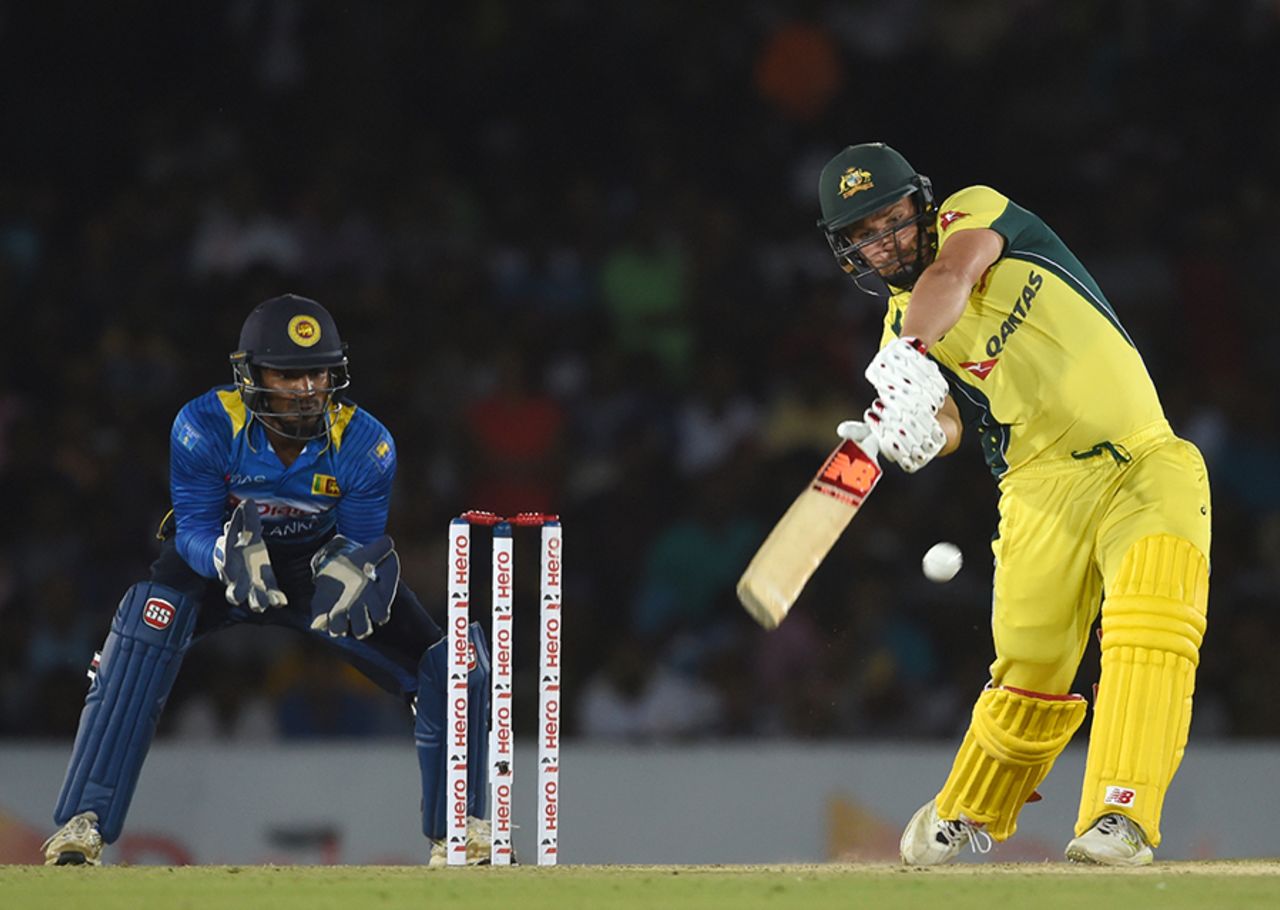Aaron Finch shapes up to thwack the ball, Sri Lanka v Australia, 4th ODI, Dambulla, August 31, 2016