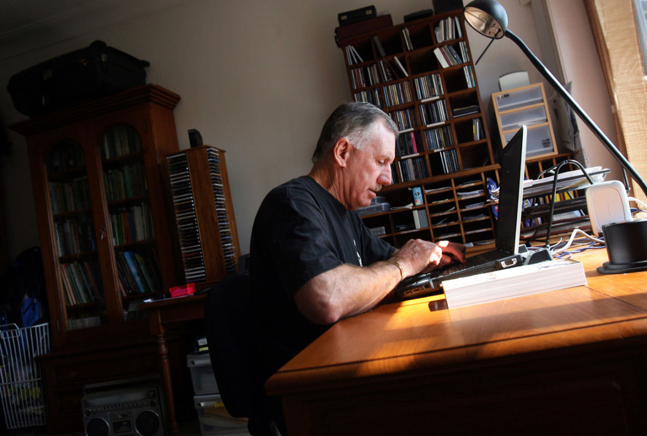Ian Chappell works in the study of his home in Sydney, September 23, 2006