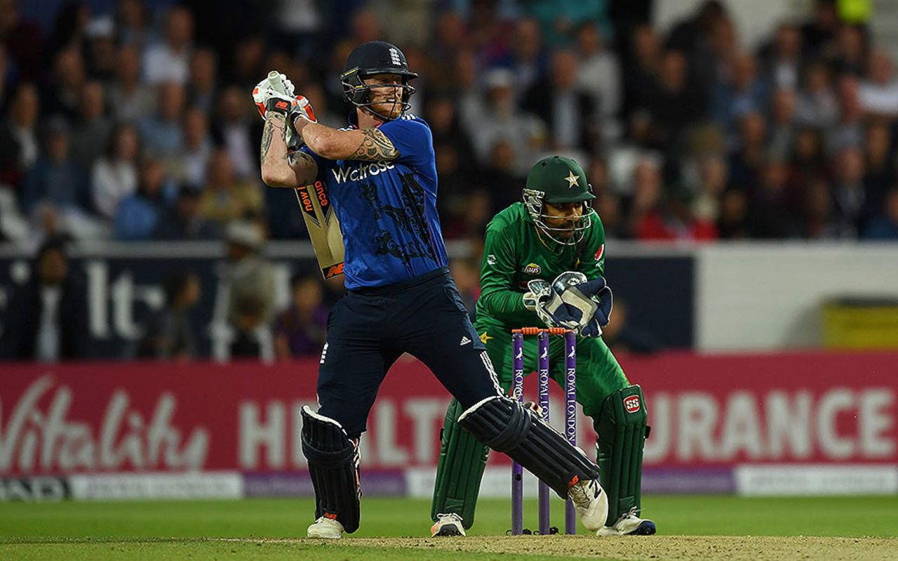 Ben Stokes flogs a shot through the off side, England v Pakistan, 4th ODI, Headingley, September 1, 2016