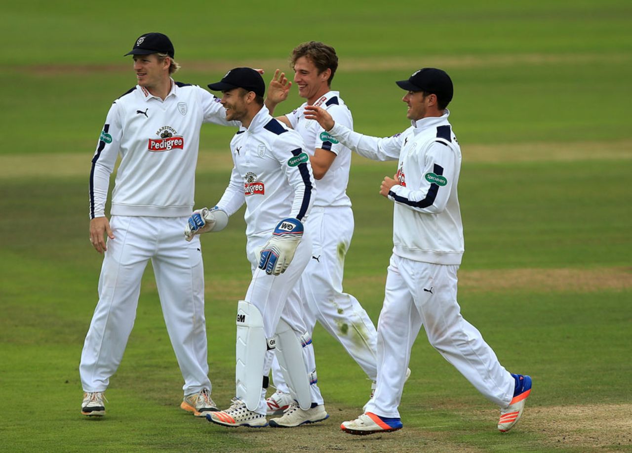 Brad Wheal celebrates a wicket, Hampshire v Yorkshire, County Championship, Division One, Ageas Bowl, 3rd day, September 2, 2016
