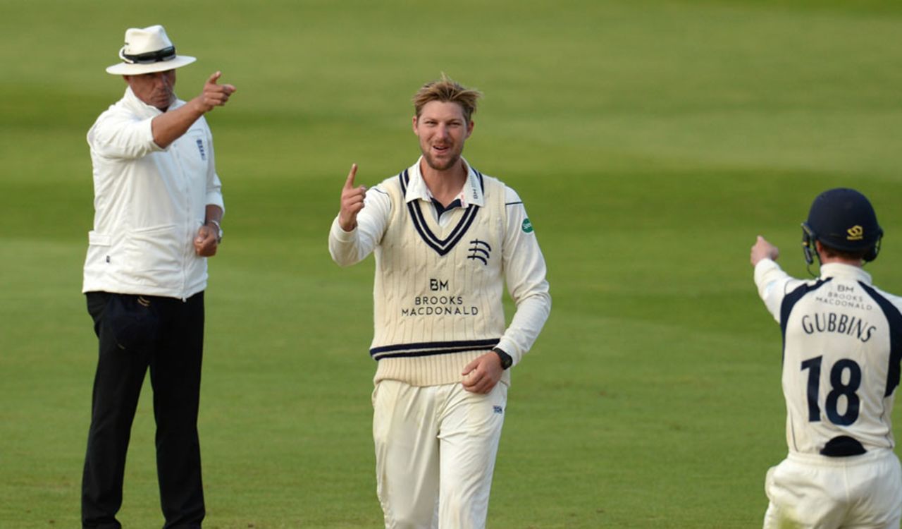 Ollie Rayner picked up his sixth wicket of the match, Warwickshire v Middlesex, County Championship, Division One, Edgbaston, 3rd day, September 2, 2016