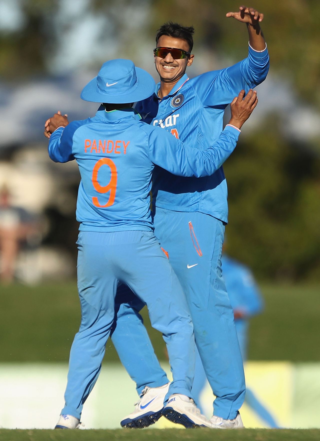 Axar Patel celebrates a wicket with Manish Pandey, Australia A v India A, Quadrangular A-team one-day series, final, Mackay, September 4, 2016