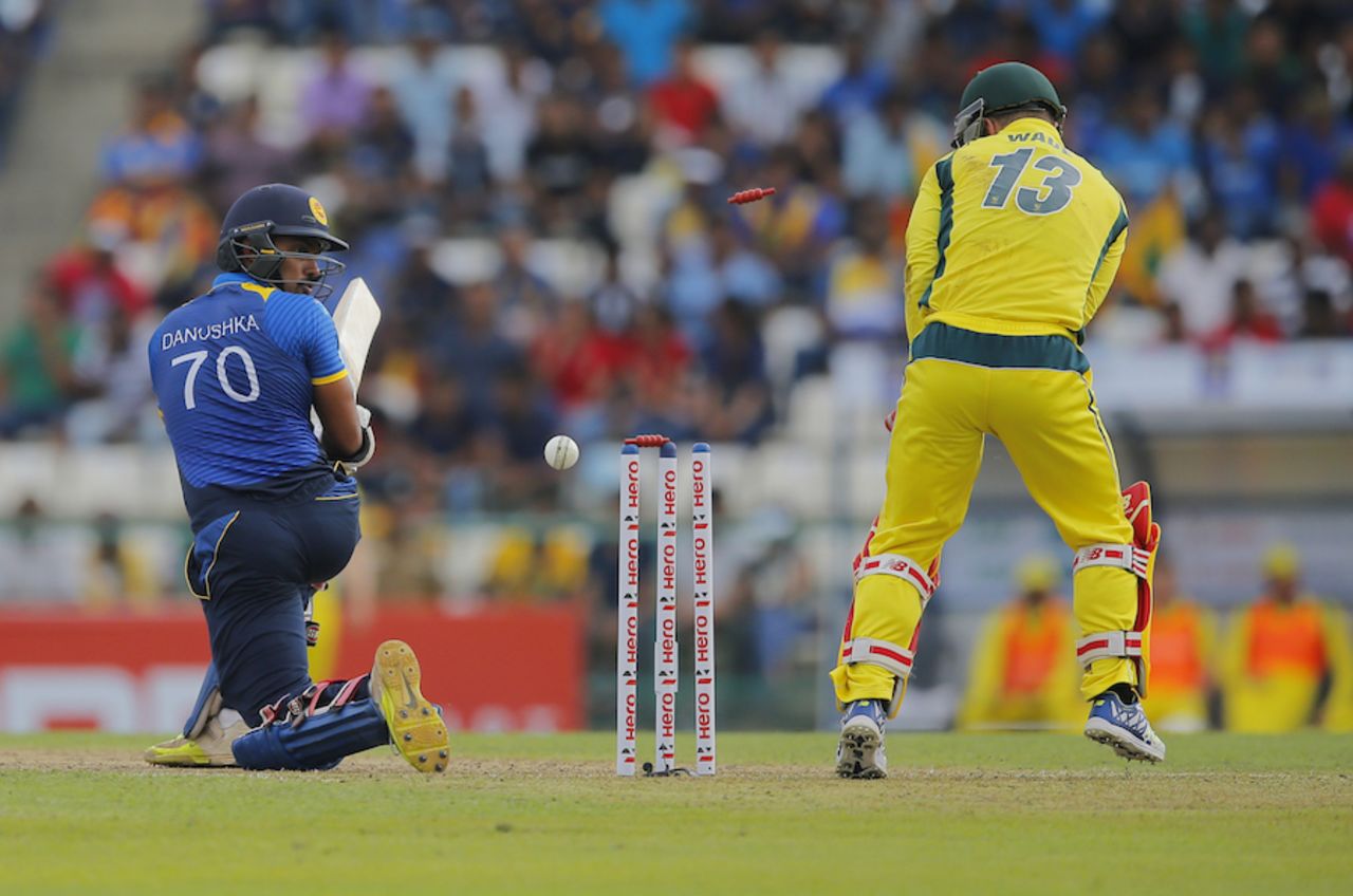 Danushka Gunathilaka was bowled around his legs, Sri Lanka v Australia, 5th ODI, Pallekele, September 4, 2016