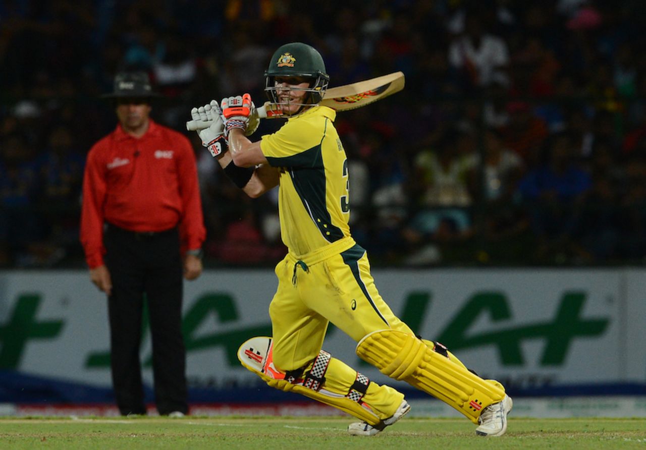 David Warner targets the off side, Sri Lanka v Australia, 5th ODI, Pallekele, September 4, 2016