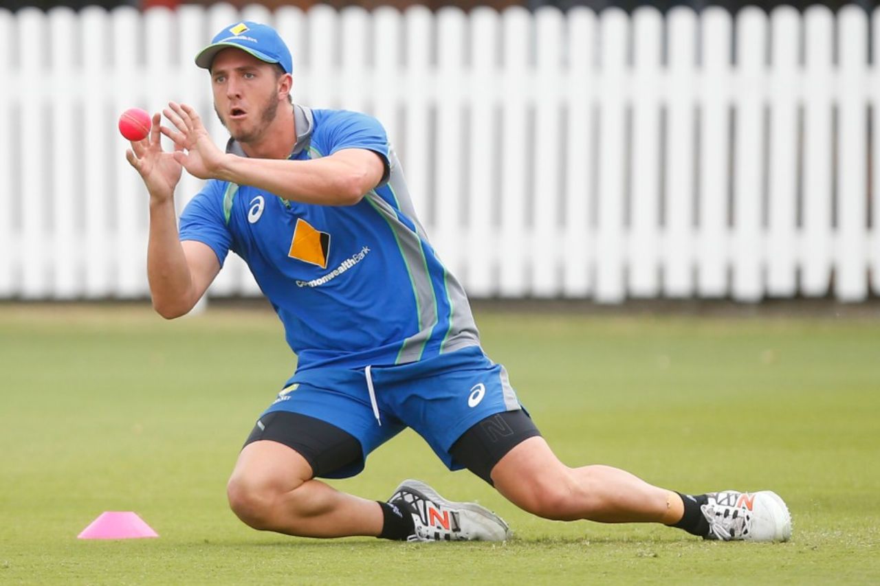 Daniel Worrall participates in a fielding drill during an Australia A training session, Brisbane, September 6, 2016