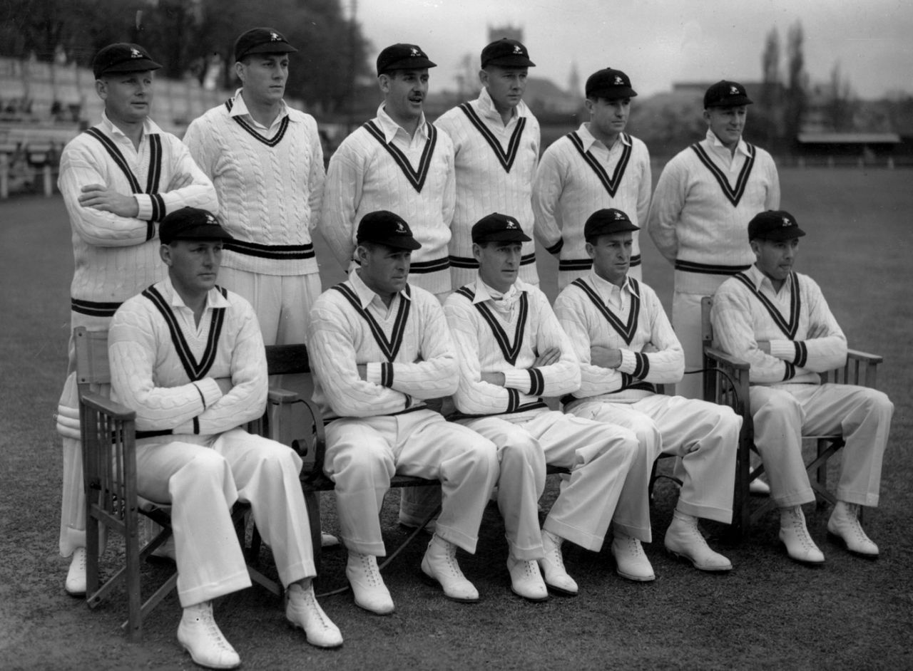 The South African squad playing the tour opener in Worcester. Back row, from left: Denis Lindsay, Athol Rowan, Jack Plimsoll, Lindsay Tuckett, Tufty Mann and Denis Begbie; Front row: Ken Viljoen, Dudley Nourse, Alan Melville (captain), Bruce Mitchell and Dennis Dyer, April 30, 1947