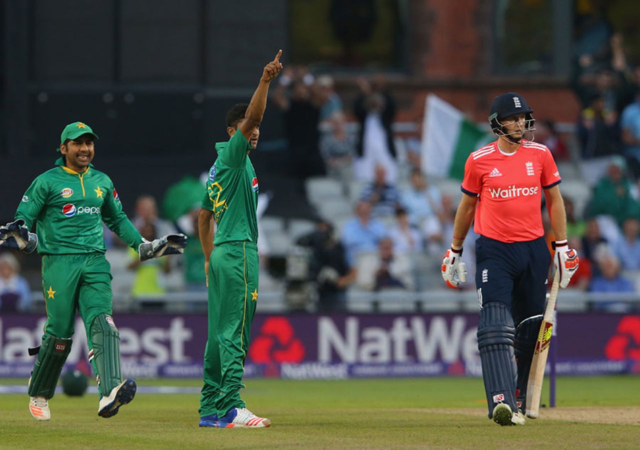 Hasan Ali picked up the wicket of Joe Root, England v Pakistan, only T20, Old Trafford, September 7, 2016