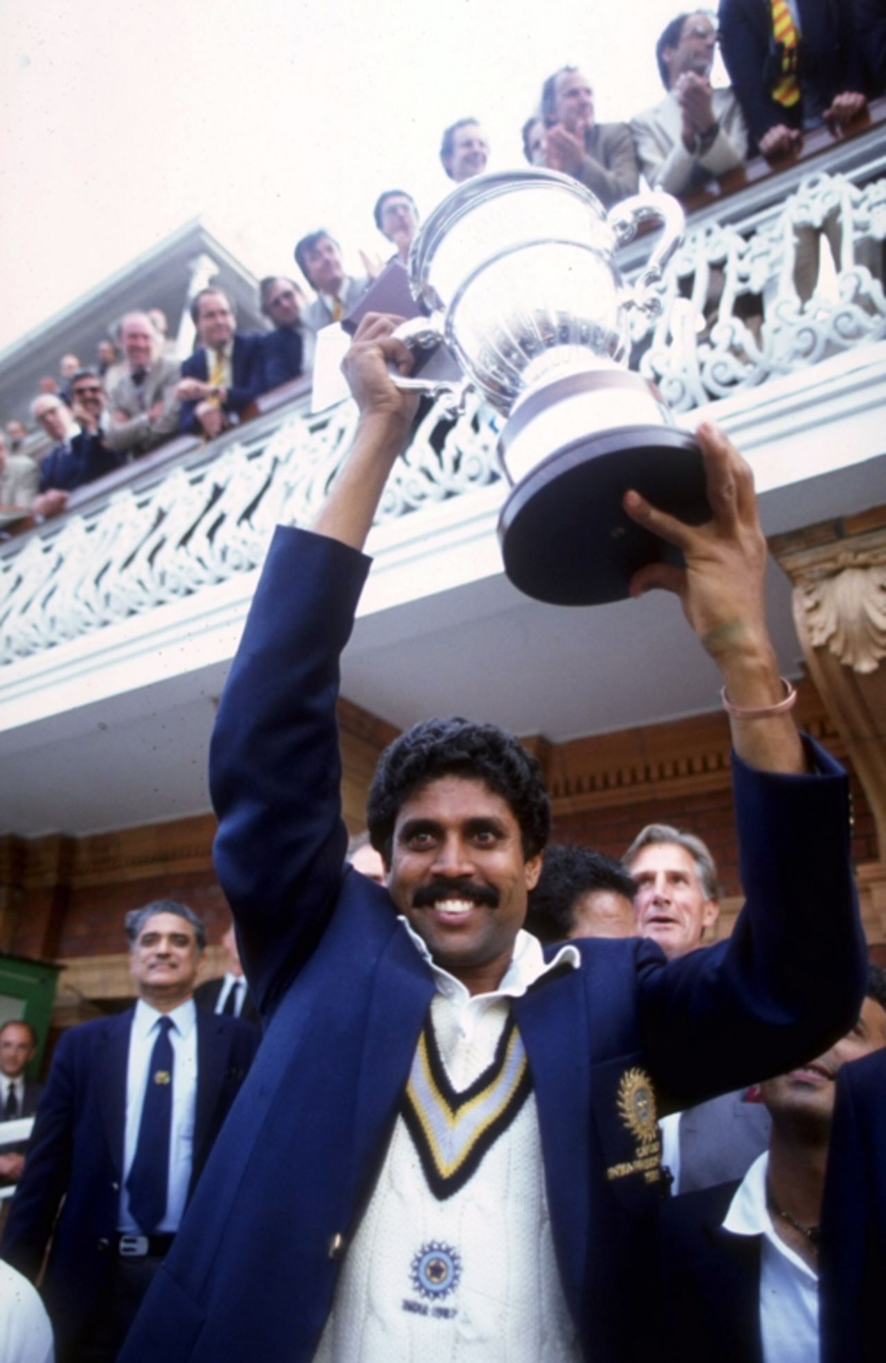 Kapil Dev lifts the World Cup after India's win, June 25, 1983