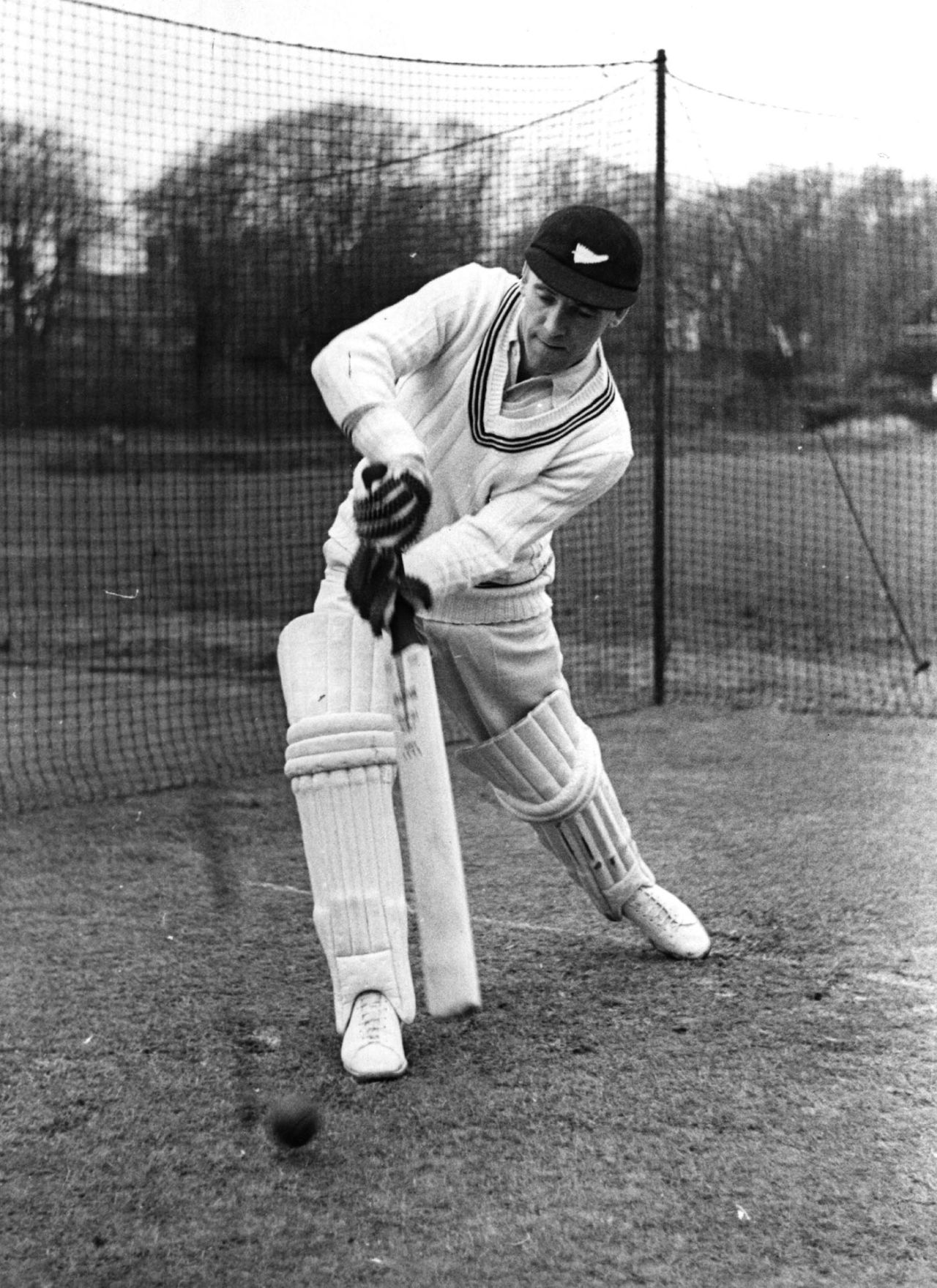 Martin Donnelly batting in the nets on New Zealand's 1949 tour, May 7, 1949
