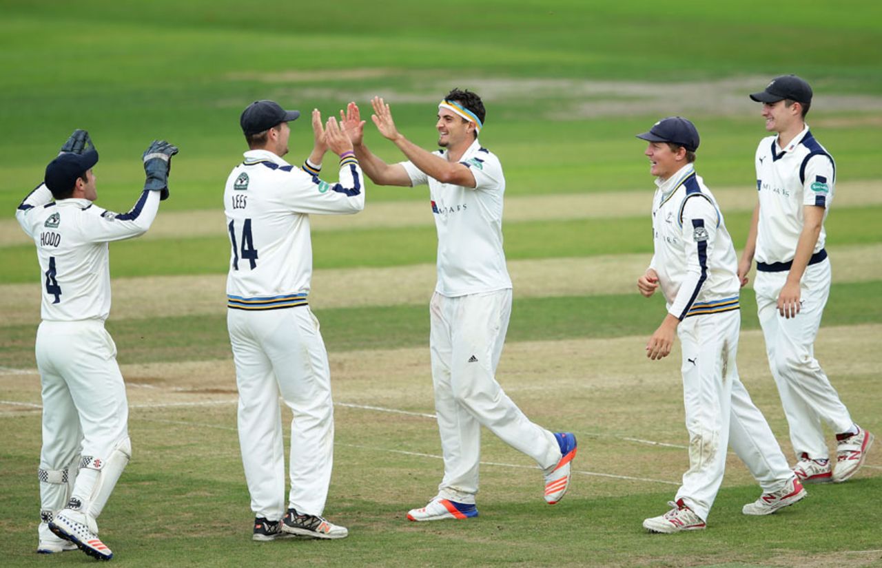 Jack Brooks celebrates one of his four wickets, Yorkshire v Durham, County Championship, Division One, Headingley, 3rd day, September 8, 2016