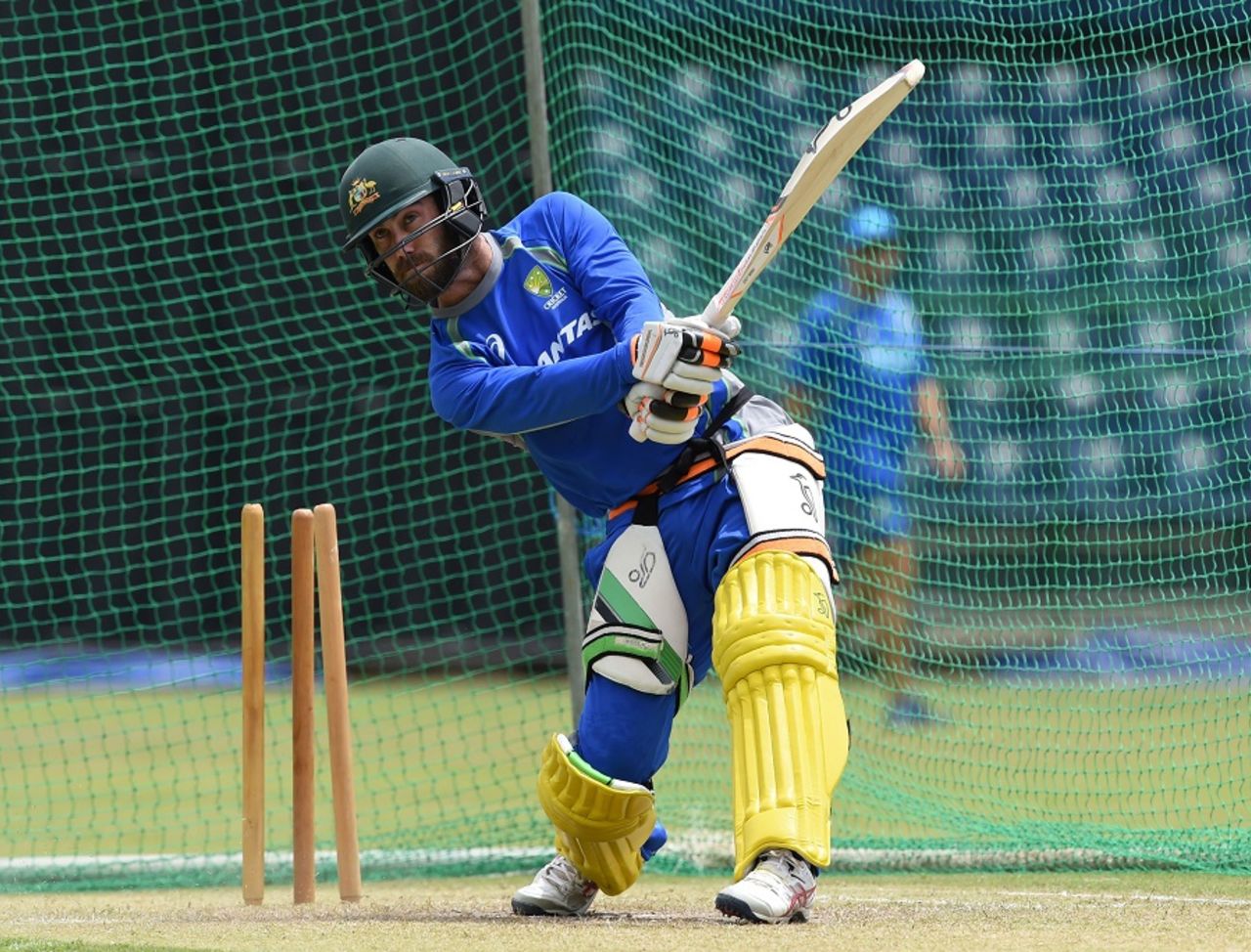 Glenn Maxwell tees off during a training session, Colombo, September 8, 2016
