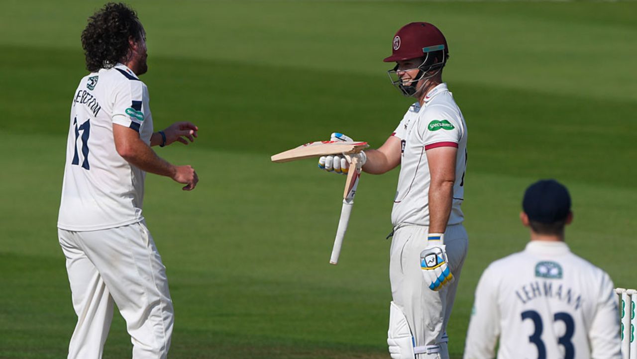 New bat, please: Jim Allenby's willow didn't stand up well against Ryan Sidebottom, Yorkshire v Somerset, County Championship, Division One, Headingley, 2nd day, September 13, 2016
