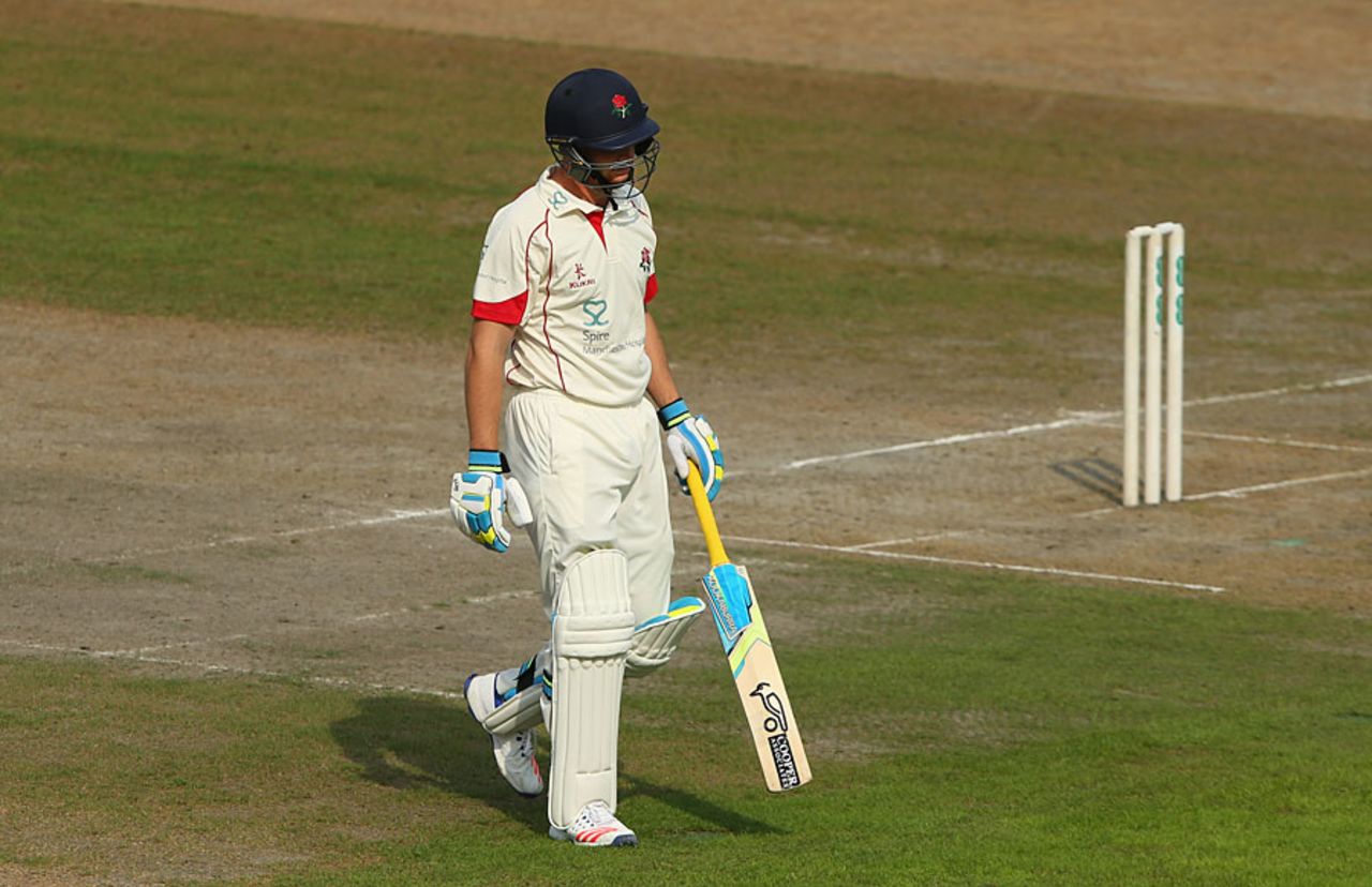 Jos Buttler was caught down the leg side for 16 in his first first-class innings since last October, Lancashire v Middlesex, County Championship, Division One, Old Trafford, 2nd day, September 13, 2016