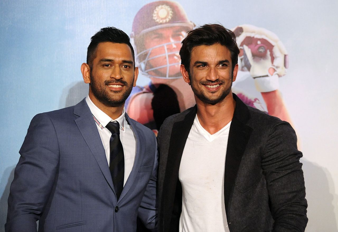 MS Dhoni with actor Sushant Singh Rajput at a promotional event for the movie <i>MS Dhoni: The Untold Story</i>, Mumbai, August 11, 2016