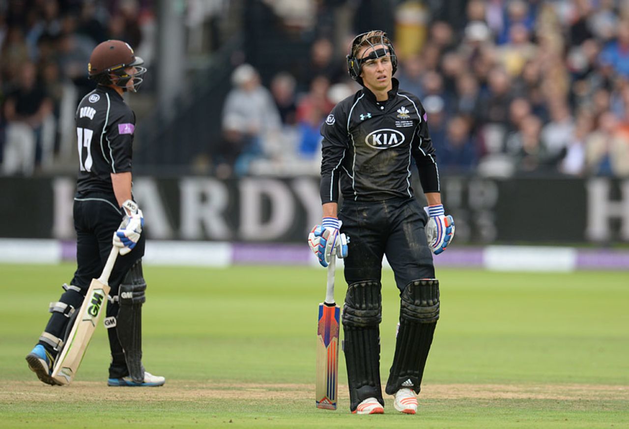 Tom Curran walks of dejected after his run out, Surrey v Warwickshire, Royal London Cup Final, Lord's, September 17, 2016